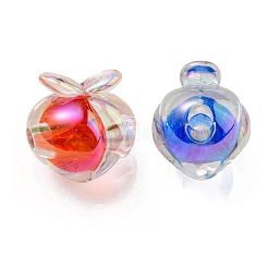 UVメッキレインボー虹色アクリルビーズ  ツートンカラーの二層ビーズ  桃  ミックスカラー  18x17.5x16mm  穴：3.5mm&nbsp;OACR-F004-02