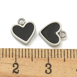304ステンレススチールチャーム  エナメル  ハートチャーム  ブラック  9x8x2mm  穴：1.4mm&nbsp;STAS-L022-429P-01
