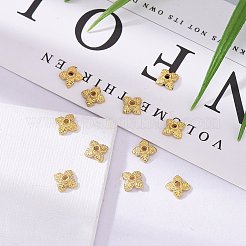 チベット風合金ビーズキャップ  花  4花びら  カドミウムフリー＆ニッケルフリー＆鉛フリー  ゴールドカラー  6x6x2mm  穴：1mm&nbsp;TIBEB-Q018-G-FF