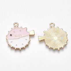 合金ペンダント  カドミウムフリー＆鉛フリー  エナメル  魚  ライトゴールド  ピンク  24x22x1mm  穴：2mm&nbsp;ENAM-S115-089