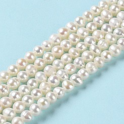 天然養殖淡水パールビーズ連売り  ポテト  グレード3 A  パパイヤホイップ  4~5.5x4~5mm  穴：0.6mm  約77個/連  13.86インチ（35.2cm）&nbsp;PEAR-E018-55