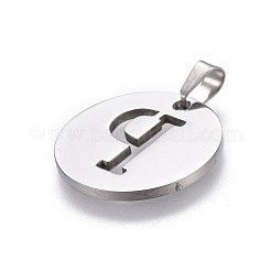 変色しない201ステンレススチールペンダント  アルファベット付きフラットラウンド  ステンレス鋼色  文字p  20x1.3mm  穴：4x3mm&nbsp;STAS-L221-33P
