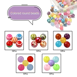 DIYビーズジュエリー作りの発見キット  195個入り5スタイルアクリル＆レジンラウンドビーズ  ミックスカラー  8mm  穴：2mm  39個/スタイル&nbsp;DIY-YW0005-57