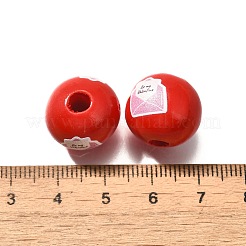 バレンタインデーの要素をプリントした木製ビーズ  ラウンド  ファイヤーブリック  16mm  穴：4mm&nbsp;WOOD-R002-01-18