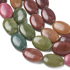 天然石マレーシアジェイドビーズ連売り  染め  フラットオーバル  ミックスカラー  18x13x5mm  穴：1mm  約10~11個/連  7.28''~7.87''（18.5~20センチメートル）&nbsp;G-K292-C16-13X18MM