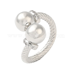 真鍮オープンカフリング  キュービックジルコニア付き  女性用ビッグボールリング  プラチナ  3~19mm  内径：18mm&nbsp;RJEW-Q778-54P