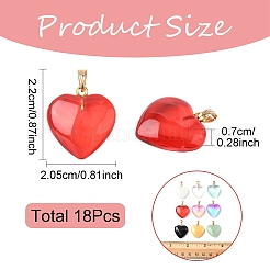 18色スプレー塗装ガラスペンダント9個  金メッキの鉄のベイル付き  ハート  ミックスカラー  22x20.5x7mm  穴：6x2mm  2個/カラー&nbsp;GLAA-YW0004-31