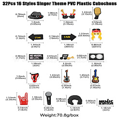 32個 16スタイル 歌手テーマ PVC プラスチックカボション  ミックスカラー  15.5~37x12~31.5x3.2~4mm  2個/スタイル&nbsp;FIND-CJ0002-55