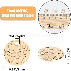 真鍮製チャーム100個  テクスチャ  カドミウムフリー＆ニッケルフリー＆鉛フリー  フラットラウンド  18KGP本金メッキ  10x1mm  穴：1mm&nbsp;KK-FH0004-61