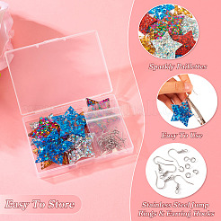 DIYのダングルイヤリング作成キット  スターアクリルとスパンコールペンダントを含む  316サージカルステンレススチールピアスフック  スター  42.5x45.5x2mm  穴：1.6mm&nbsp;DIY-TA0006-55A