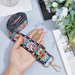 ポリエステル調節可能なバッグストラップ  合金の留め金付き  バッグ交換用アクセサリー用  花柄  濃いピンク  78~138x3.75cm&nbsp;FIND-WH0070-13C