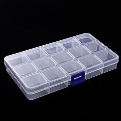 プラスチックビーズ保管容器  15コンパートメントオーガナイザーボックス  長方形  透明  17.5x10x2.5cm  コンパートメント：3.2x2.9x2.1センチメートル&nbsp;CON-R014-02