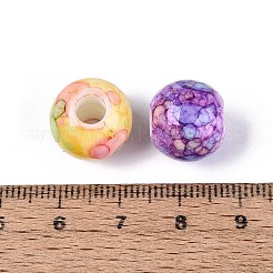 プリントされた不透明アクリルヨーロピアンビーズ  ラウンド  大穴ビーズ  ミックスカラー  13.5~14mm  穴：5mm  約384個/500g&nbsp;OACR-Q200-06