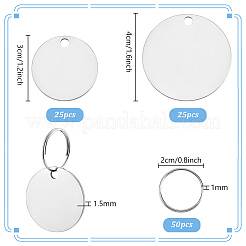 DIY 201ステンレス鋼のフラットラウンド型ペンダントキーホルダー作りキット  ステンレス鋼色  20~40x1~1.5mm&nbsp;DIY-PH0029-47