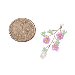 ガラスシードビーズペンダント  真鍮のパーツと  葉と花  ライトゴールド  ミックスカラー  40.5~44.5x21~24.5x6mm  穴：2mm&nbsp;PALLOY-JF02699