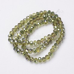 電気メッキ透明ガラスビーズ連売り  メッキ半分緑  多面カット  ロンデル  黄緑  2.5x2mm  穴：0.4mm  約199個/連  13.4インチ（34cm）&nbsp;EGLA-A034-T1mm-S17