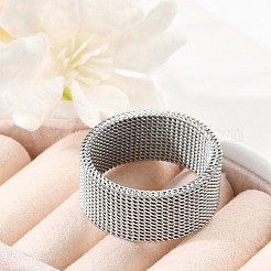 201 ステンレススチール指輪  ユニセックスのワイドバンドリング  ステンレス鋼色  10mm  内径：21mm&nbsp;RJEW-H242-01C-P