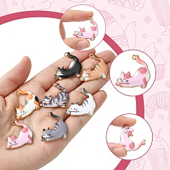 14本7色ラックメッキ合金エナメルペンダント  ゴールドカラー  猫のチャーム  ミックスカラー  25x25x2mm  穴：2mm  2個/カラー&nbsp;FIND-FS0003-03