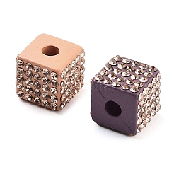 不透明樹脂ヨーロッパビーズ  ラインストーン付き  大穴ビーズ  キューブ  ミックスカラー  13x13x13mm  穴：4mm&nbsp;RESI-M038-06