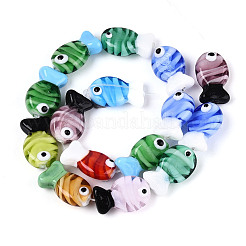 手作りランプワークビーズ連売り  魚  金砂と通常  ツートン  ミックスカラー  19.5~20.5x11.5~13x7.5~9mm  穴：0.9~1.2mm  約14~15個/連  10.83~11.42インチ（27.5~29cm）&nbsp;LAMP-N036-14