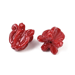合成サンゴビーズ  染め  花  ファイヤーブリック  11.5~12.5x12x12mm  穴：1.2~1.4mm&nbsp;CORA-P011-01A-01
