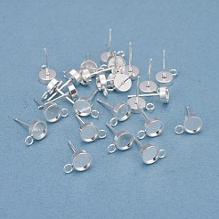 201 ステンレススチールスタッドピアス金具  ループと304ステンレススチールピン付き  フラットラウンド  銀  トレイ：5mm  9x6x2mm  穴：2mm  ピン：0.8mm&nbsp;STAS-H410-08S-C