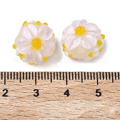 手作りのランプワークエナメルビーズ  手描きのビーズ  花のあるでこぼこした丸い  きいろ  14x10.5~12mm  穴：1.5mm&nbsp;LAMP-Z020-05C