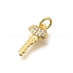 真鍮マイクロパヴェクリアキュービックジルコニアペンダント  キーホルダーキー  18KGP本金メッキ  15.5x8x3mm  穴：3mm&nbsp;KK-D255-06G