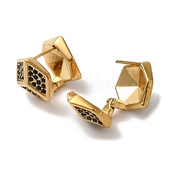 女性用ステンレススチールとラインストーンのフープピアス  六角  18KGP本金メッキ  ジェット  14x17mm&nbsp;EJEW-C110-17G-02