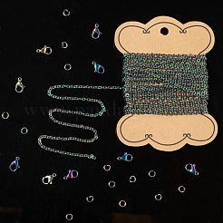 DIYジュエリーセット製作キット  イオンプレーティング(IP) 304ステンレススチールアズキチェーン、オープン丸カン、ロブスタークロウクラスプを含む  虹色  チェーン：5.48ヤード（5m）/セット&nbsp;DIY-LS0003-78
