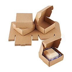 クラフト紙箱  折りたたみボックス  正方形  淡い茶色  8.5x8.5x3.5cm&nbsp;CON-PH0001-95B