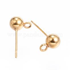 304ステンレススチールスタッドピアス金具  カン付き  24KGP本金メッキ  17x8x5mm  穴：2mm  ピン：0.7mm&nbsp;STAS-P099-04G