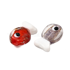 手作りゴールドパウダー入りランプワークビーズ  魚  ミックスカラー  19~20x12.5~13x9~10.5mm  穴：1.6~1.8mm&nbsp;LAMP-B029-01A
