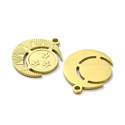 イオンプレーティング（IP）316Lサージカルステンレスペンダント  ニッケルフリー  テクスチャ  星のチャーム入り月  18KGP本金メッキ  20x16x1mm  穴：1.8mm&nbsp;STAS-D090-06G