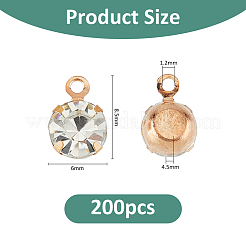 真鍮とガラスのペンダント200個  ラウンドチャーム  DIYジュエリーアクセサリー  ライトゴールド  8.5x6x4.5mm  穴：1.2mm&nbsp;FIND-FH0011-98A