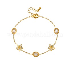 304ステンレススチールパヴェクリアキュービックジルコニアリンクブレスレット  女性用アズキチェーンブレスレット  ゴールドカラー  スター＆オーバル  6.30インチ（16cm）&nbsp;WG6625B-03