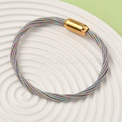 304ステンレススチールとポリエステルメタリックコードの女性用ブレスレット  魚糸インナーとマグネット留め具付き  イオンプレーティング（ip）  カラフル  7-1/4インチ（18.3cm）&nbsp;BJEW-Z145-01G-28