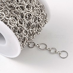 真鍮製手作りのチェーン  溶接されていない  スプールで  プラチナ  直径約8と10mm  厚さ1mm  約32.8フィート（10m）/ロール&nbsp;CHR024-CK142-NF