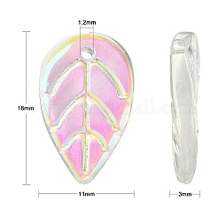 100個の手作りランプワークペンダント  ABカラー  葉  クリアAB  18x11x3mm  穴：1.2mm&nbsp;LAMP-CJ0001-57