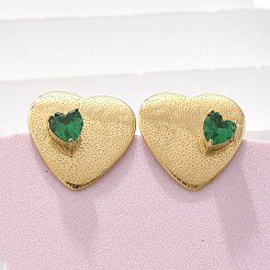 真鍮、ガラス、プラスチックのスタッドピアス  18KGP本金メッキ  ハート  20x20mm&nbsp;EJEW-D302-03G-01B