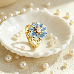 真鍮エナメル回転式指輪（女性用）  花  模造パールと  不安を落ち着かせる瞑想用フィジェットスピナーリング  ゴールドカラー  ライトブルー  15~20mm&nbsp;WG848BF-01
