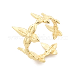女性用フラワー真鍮カフリング  カドミウムフリー＆ニッケルフリー＆鉛フリー  18KGP本金メッキ  15.5mm  内径：usサイズ7 1/2（17.7mm）&nbsp;RJEW-B119-07G