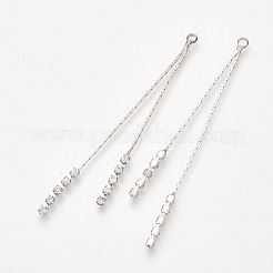 真鍮チェーンタッセルビッグペンダント  キュービックジルコニア付き  透明  プラチナメッキ  61x2x2mm  穴：1mm&nbsp;KK-T032-167P