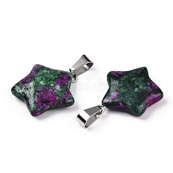 ゾイサイトペンダントで染め天然ルビースター  プラチナトーンの真鍮パーツ  22~23x20~24x5~7mm  穴：2x7mm&nbsp;X-G-Q367-19