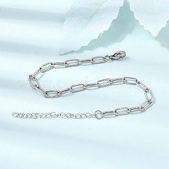 4mm 304ステンレススチール製テクスチャード加工ペーパークリップチェーンブレスレット（男女兼用）  変色なし  ステンレス鋼色  7.17インチ（18.2cm）&nbsp;SA-CBAB767-11P