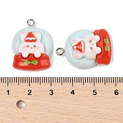 クリスマステーマのウサギの不透明樹脂ペンダント  プラチナ鉄ループ付き  サンタクロース  25x19x9mm  穴：2mm&nbsp;RESI-S08-04C