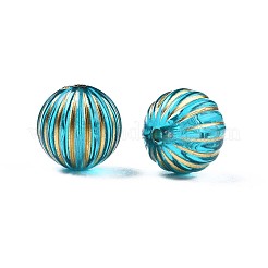 メッキアクリルビーズ  ライン入り  ラウンド  ダークターコイズ  12mm  穴：1.6mm&nbsp;X-PACR-N008-014