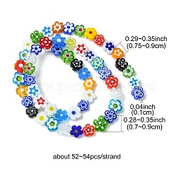 手作りミッレフィオーリガラスビーズ連売り  プラムボソム  ミックスカラー  7~9x7.5~9x2.5~3mm  穴：1mm  約52~54個/連  15.75インチ〜15.94インチ（40~40.5cm）&nbsp;LAMP-YW0001-17