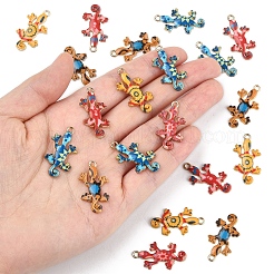 20本合金エナメルペンダント  ライトゴールド  ヤモリのチャーム  ミックスカラー  27x14.5x1.5mm  穴：1.6mm&nbsp;ENAM-FS0002-59