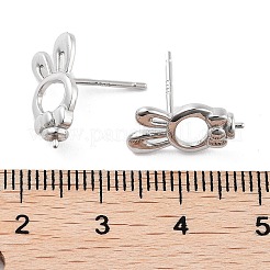 925スターリングシルバースタッドピアスパーツ  ちょう結びウサギ  プラチナメッキ  15x8mm  ピン: x11mmと0.6mm&nbsp;EJEW-B038-07P